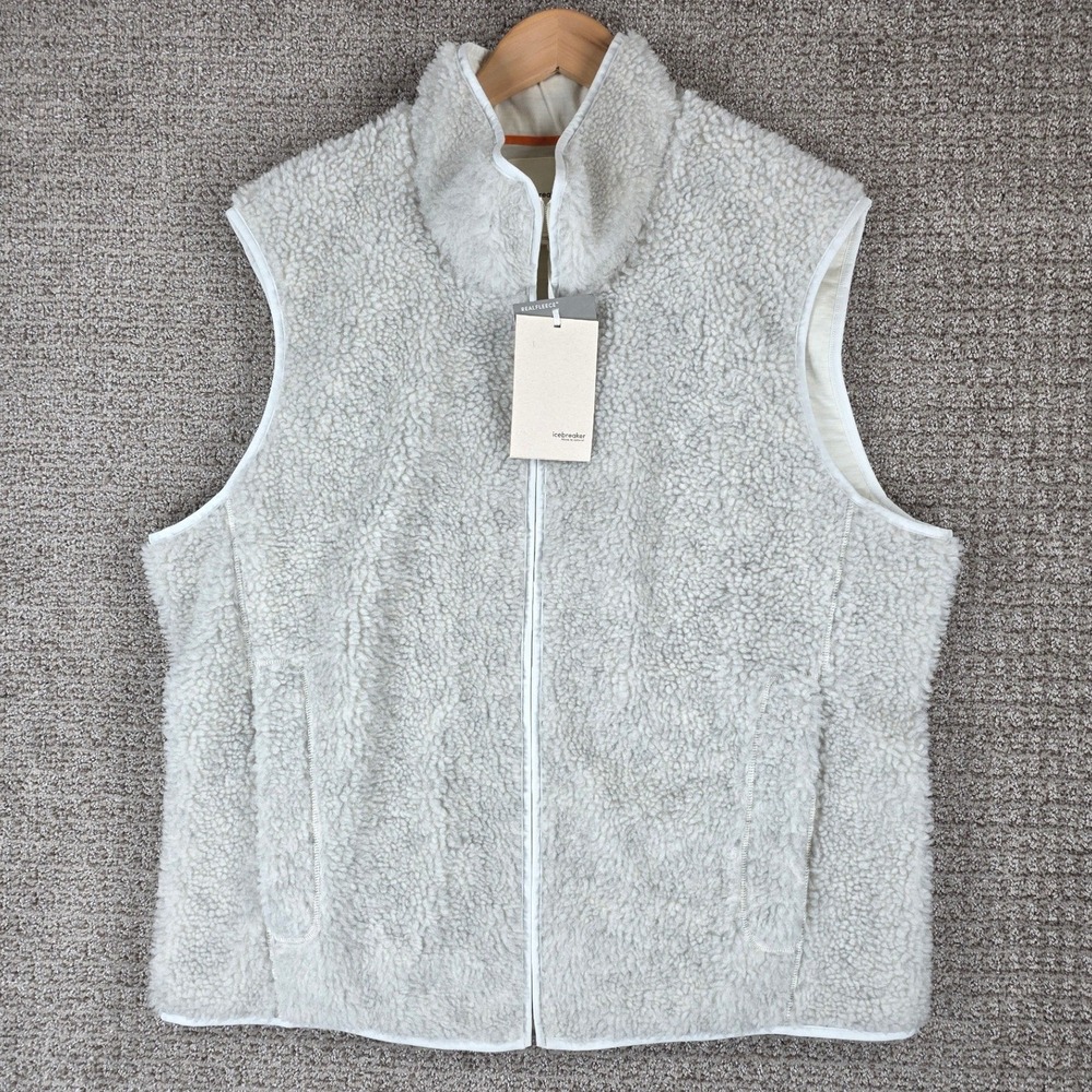 Icebreaker Mens RealFleece Merino High Pile Wool Sherpa Vest Off White Cream NWT
